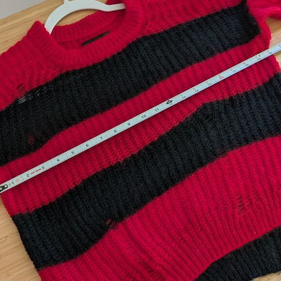 ZADIG & VOLTAIRE Black/Red Striped Gaby Mohair Wool Long Sleeve Sweater , size S - Picture 6 of 8